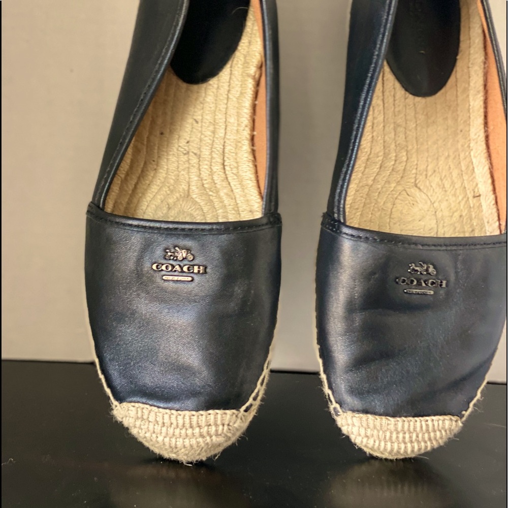 Black leather Coach espadrilles